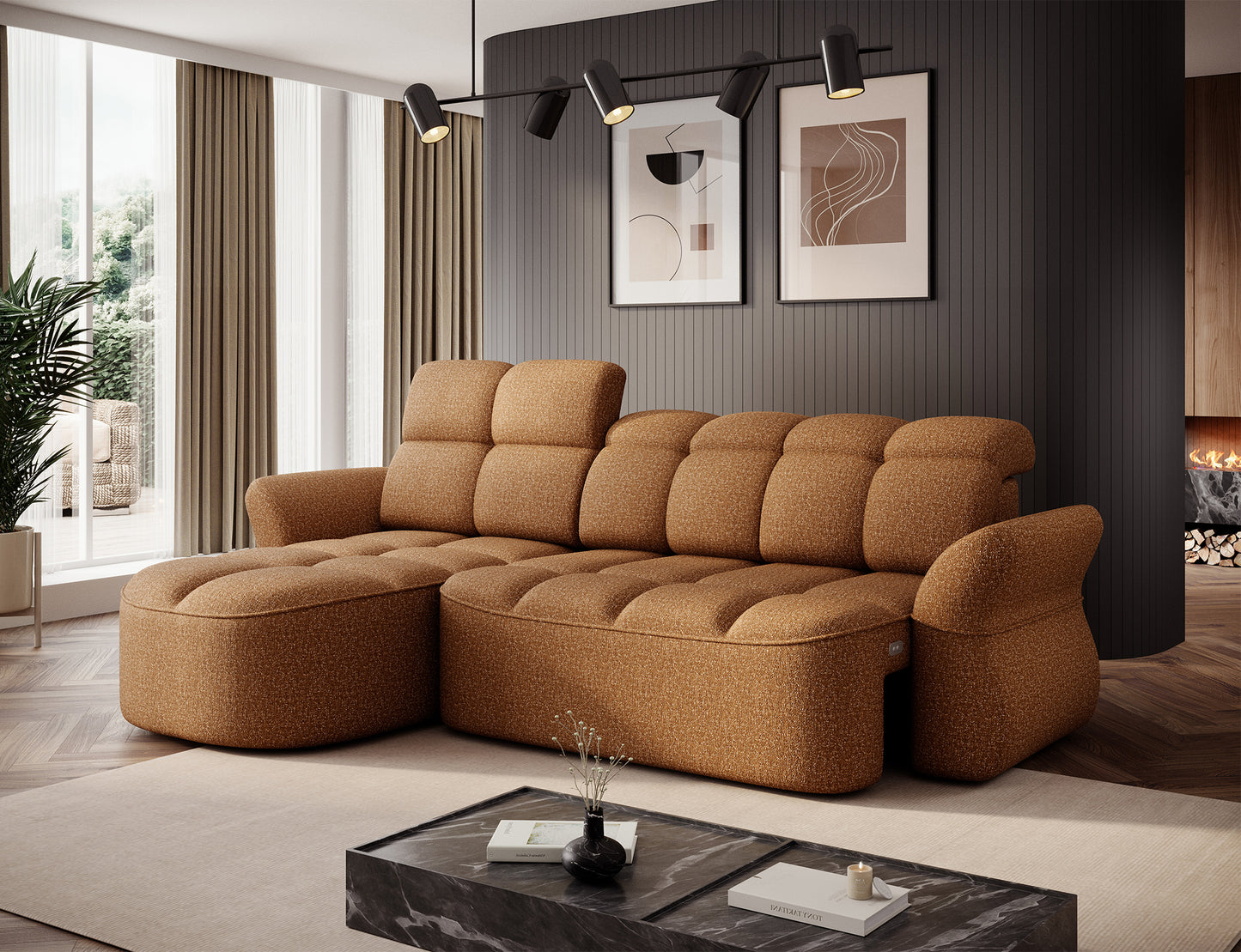 Beneth Storage Sleeper Chaise Sofa - Mocha Brown