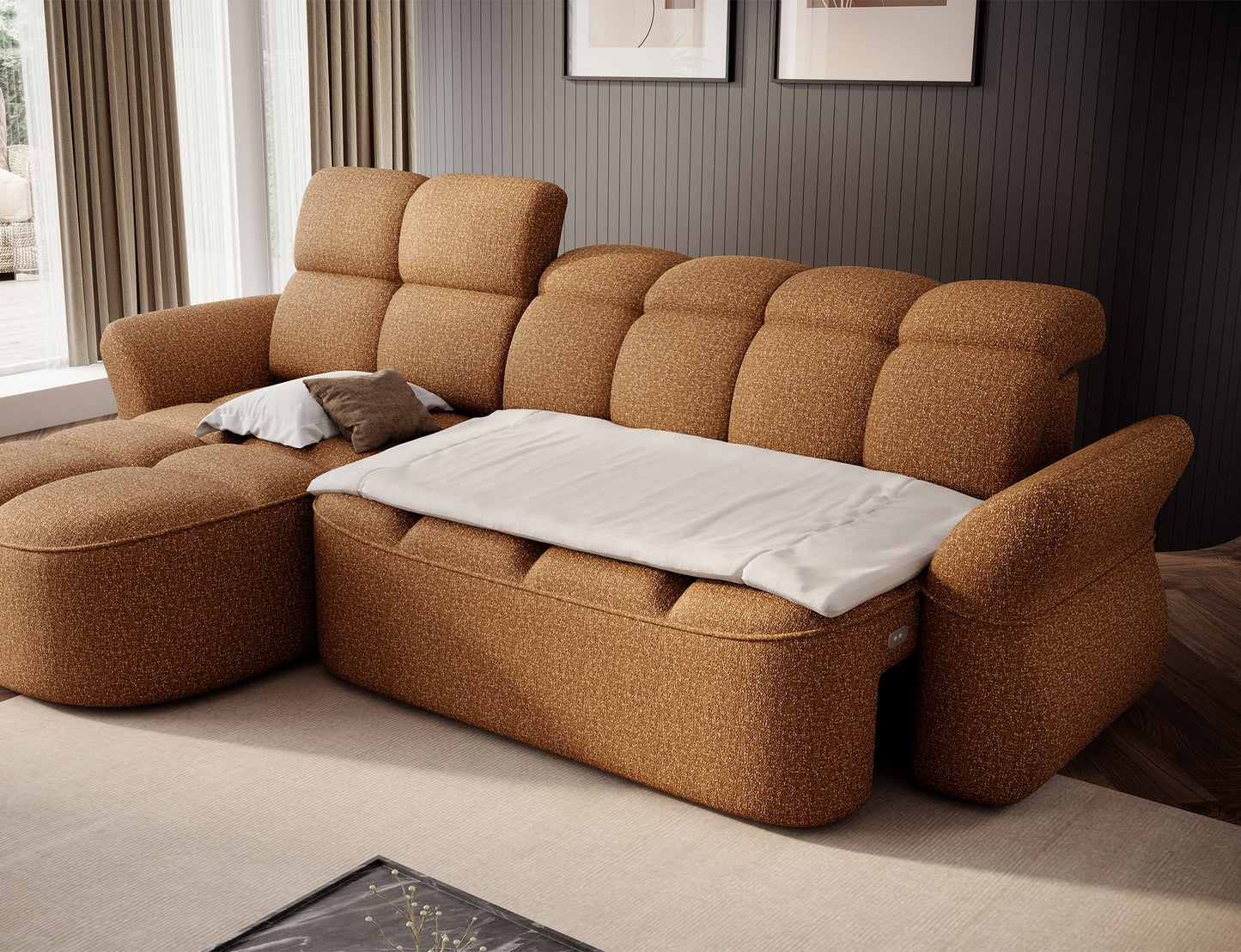 Beneth Storage Sleeper Chaise Sofa - Mocha Brown