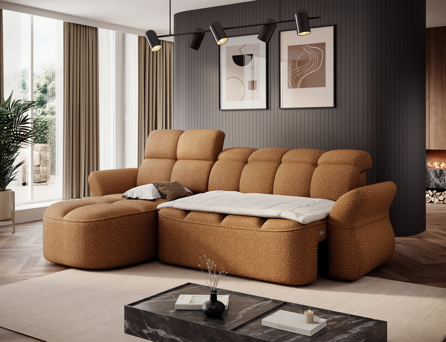 Beneth Storage Sleeper Chaise Sofa - Mocha Brown