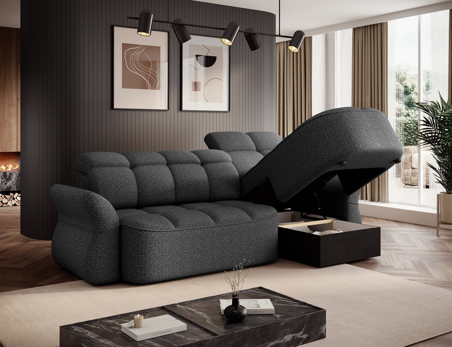 Beneth Storage Sleeper Chaise Sofa - Grey