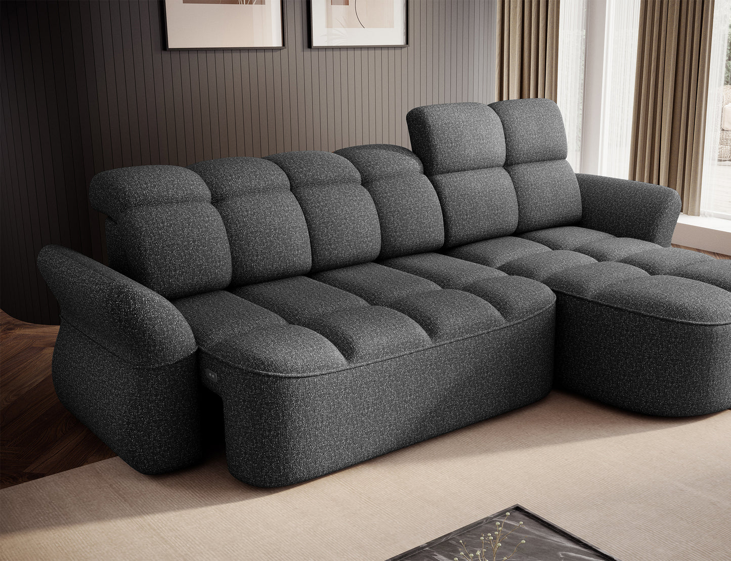 Beneth Storage Sleeper Chaise Sofa - Grey