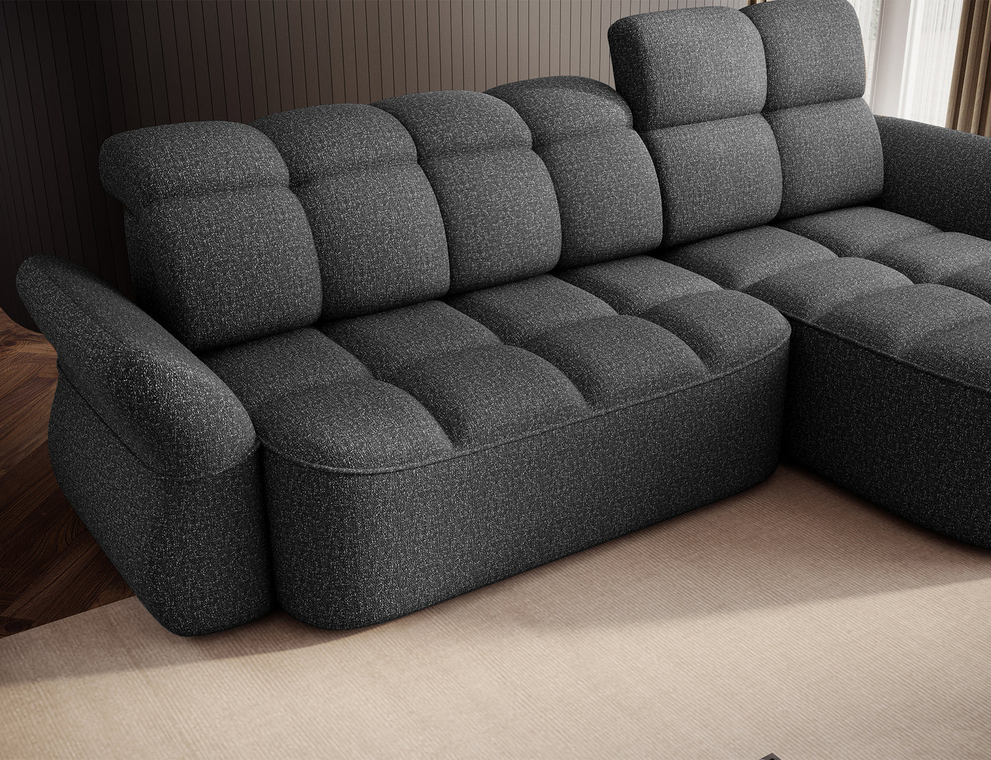 Beneth Storage Sleeper Chaise Sofa - Grey