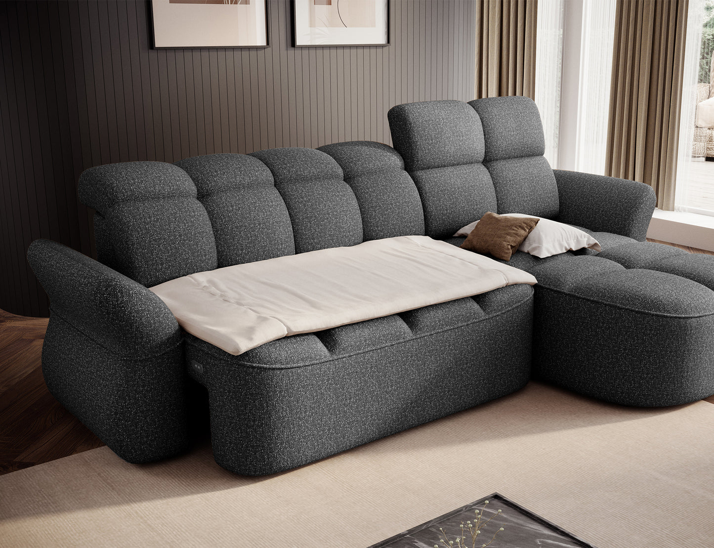 Beneth Storage Sleeper Chaise Sofa - Grey