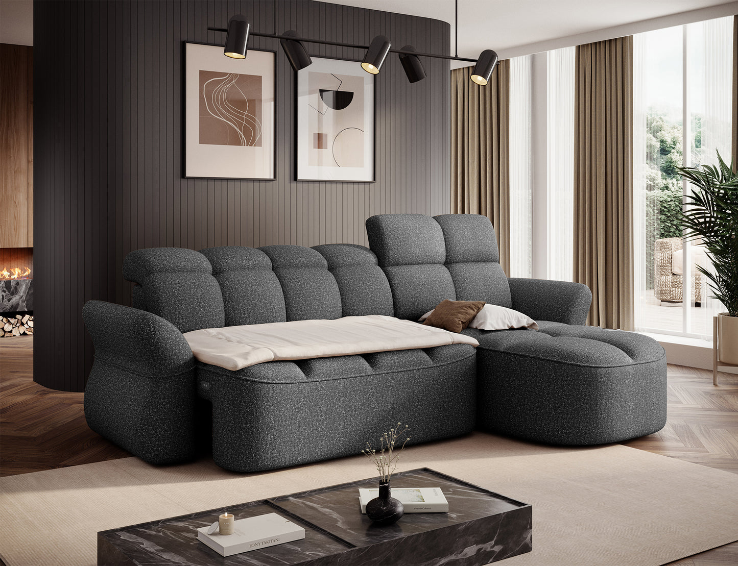 Beneth Storage Sleeper Chaise Sofa - Grey