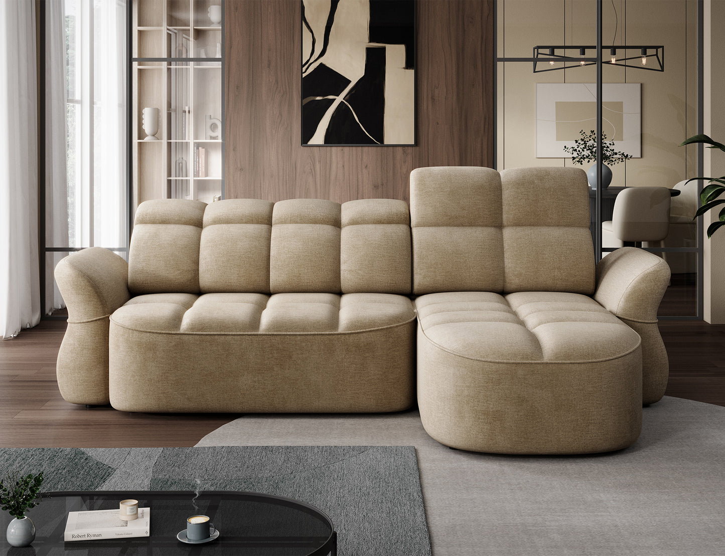 Beneth Storage Sleeper Chaise Sofa - Beige/Taupe