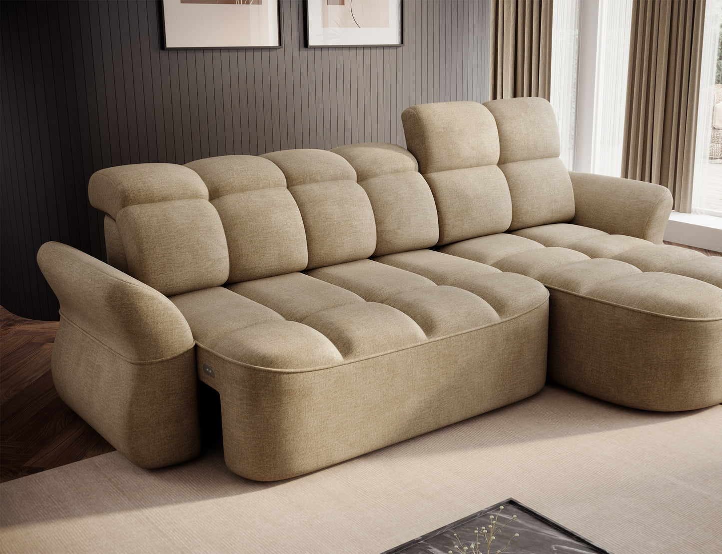 Beneth Storage Sleeper Chaise Sofa - Beige/Taupe