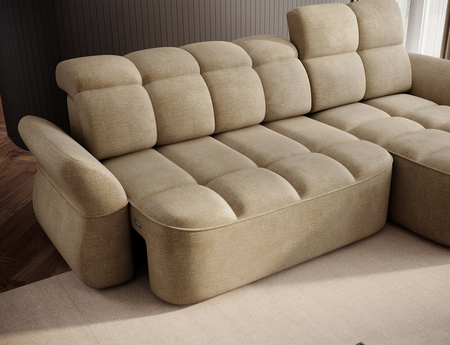 Beneth Storage Sleeper Chaise Sofa - Beige/Taupe