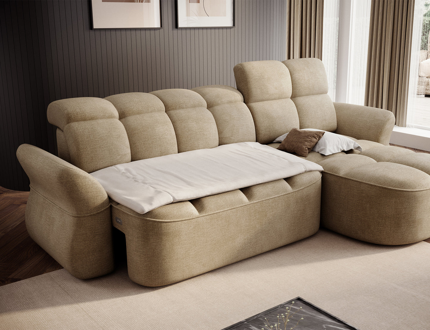 Beneth Storage Sleeper Chaise Sofa - Beige/Taupe