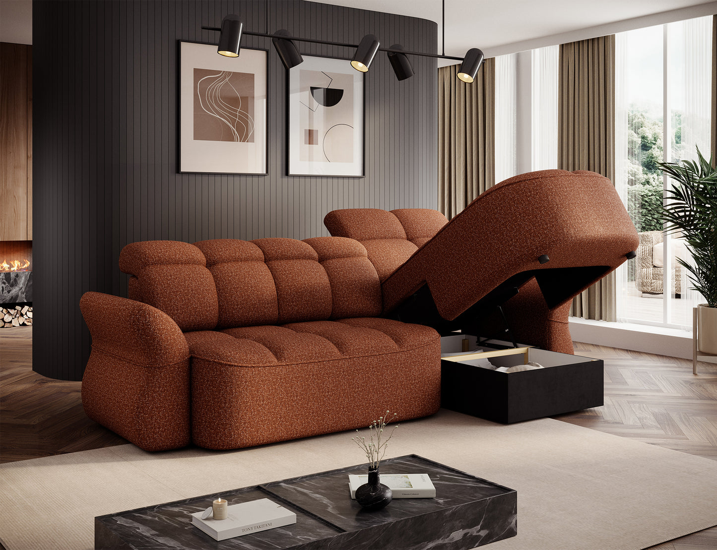 Beneth Storage Sleeper Chaise Sofa - Brick Rust