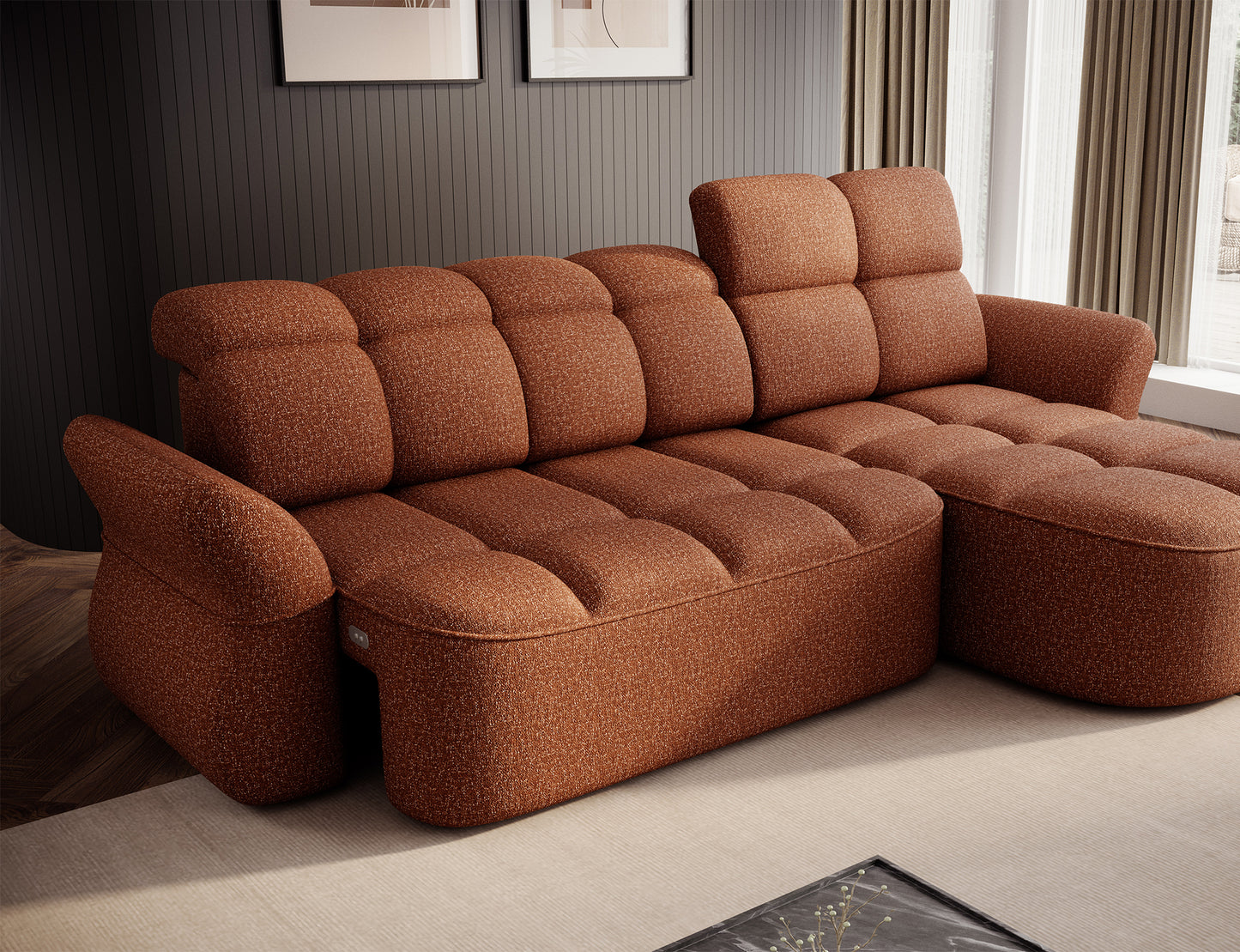 Beneth Storage Sleeper Chaise Sofa - Brick Rust