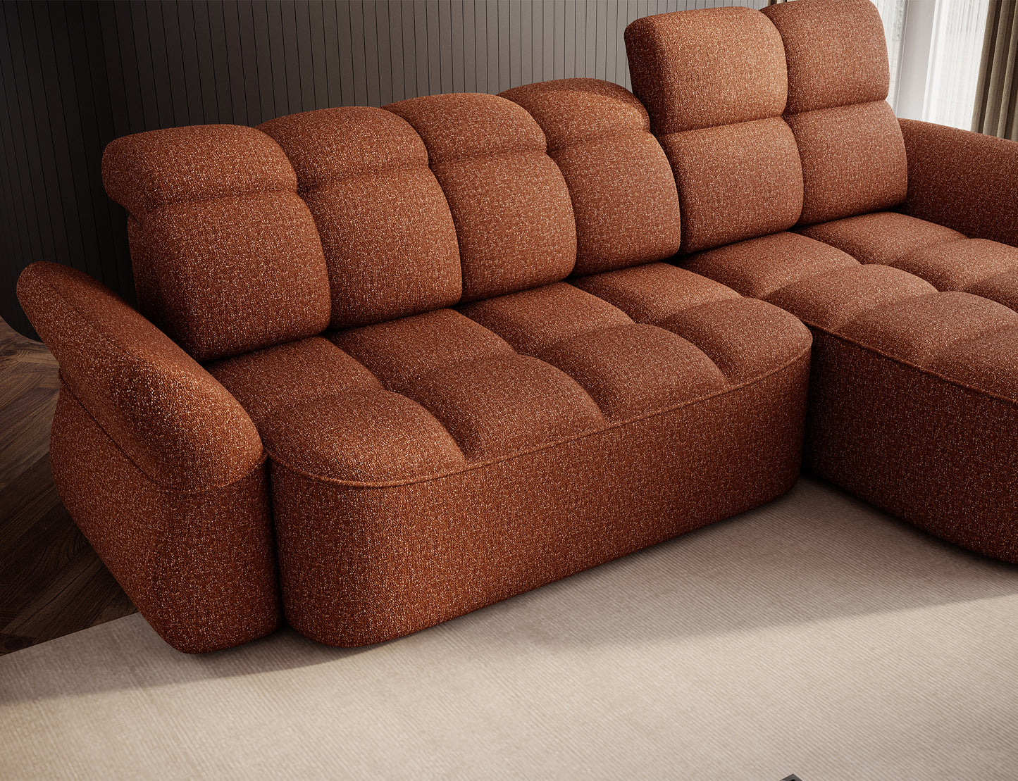 Beneth Storage Sleeper Chaise Sofa - Brick Rust