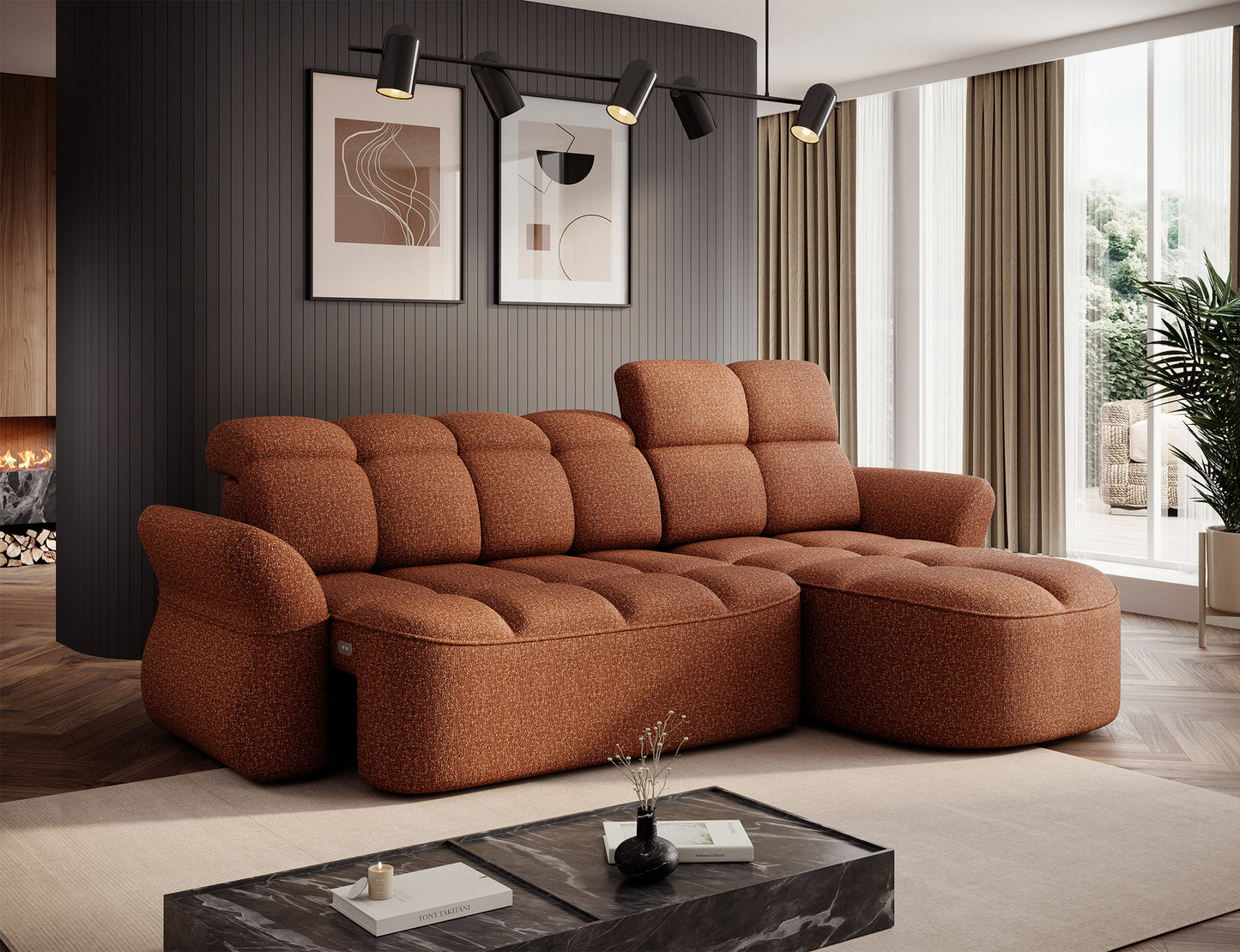 Beneth Storage Sleeper Chaise Sofa - Brick Rust