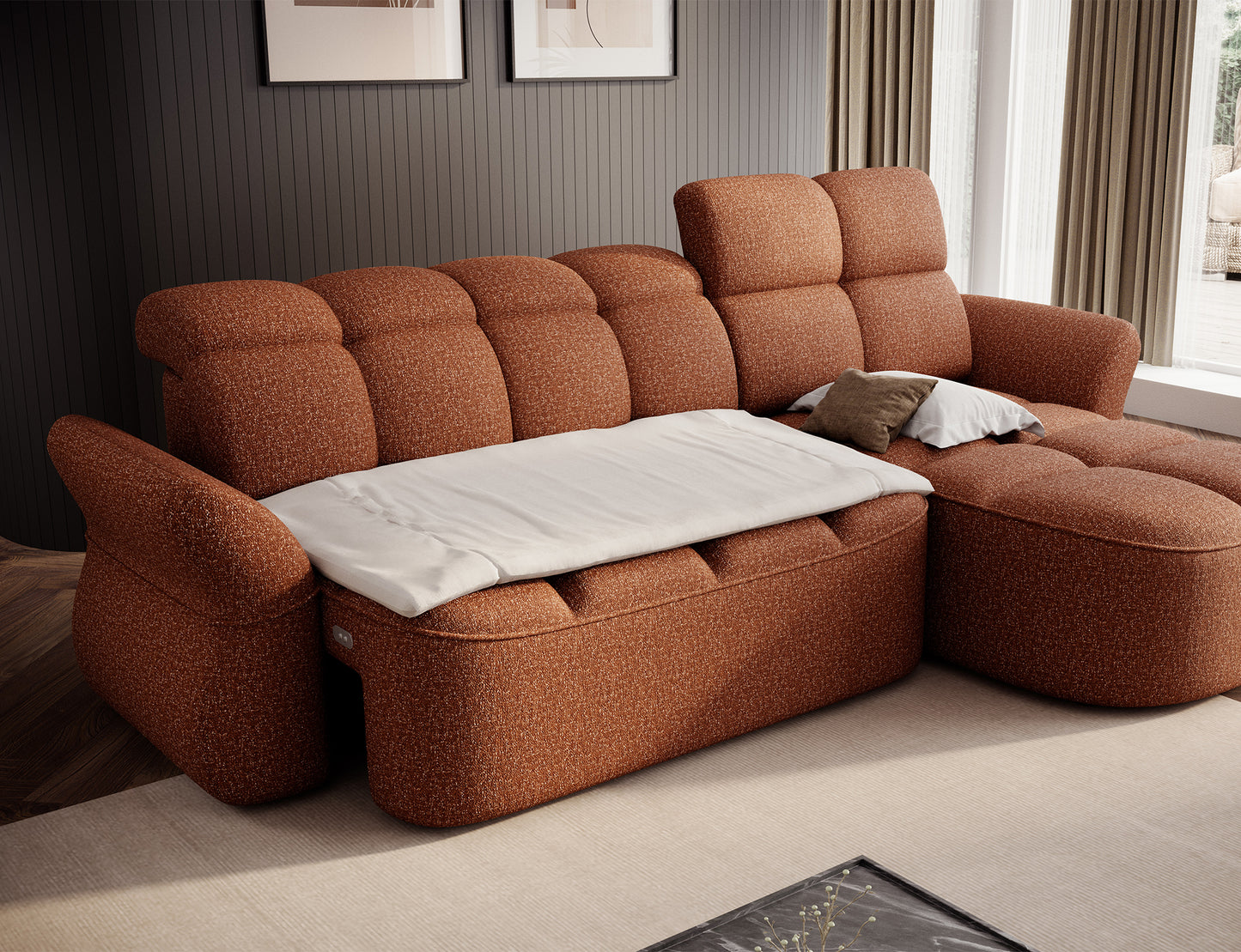 Beneth Storage Sleeper Chaise Sofa - Brick Rust