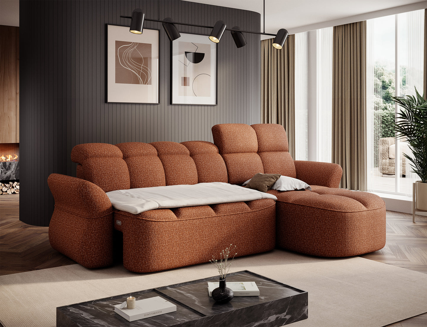 Beneth Storage Sleeper Chaise Sofa - Brick Rust