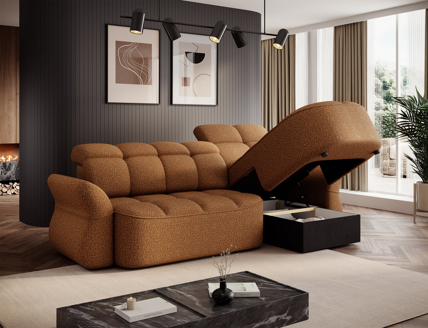 Beneth Storage Sleeper Chaise Sofa - Mocha Brown