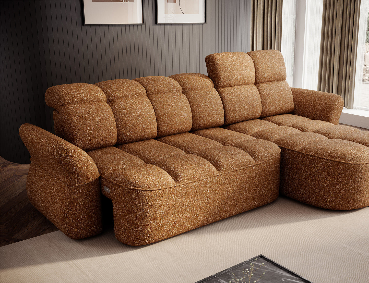 Beneth Storage Sleeper Chaise Sofa - Mocha Brown