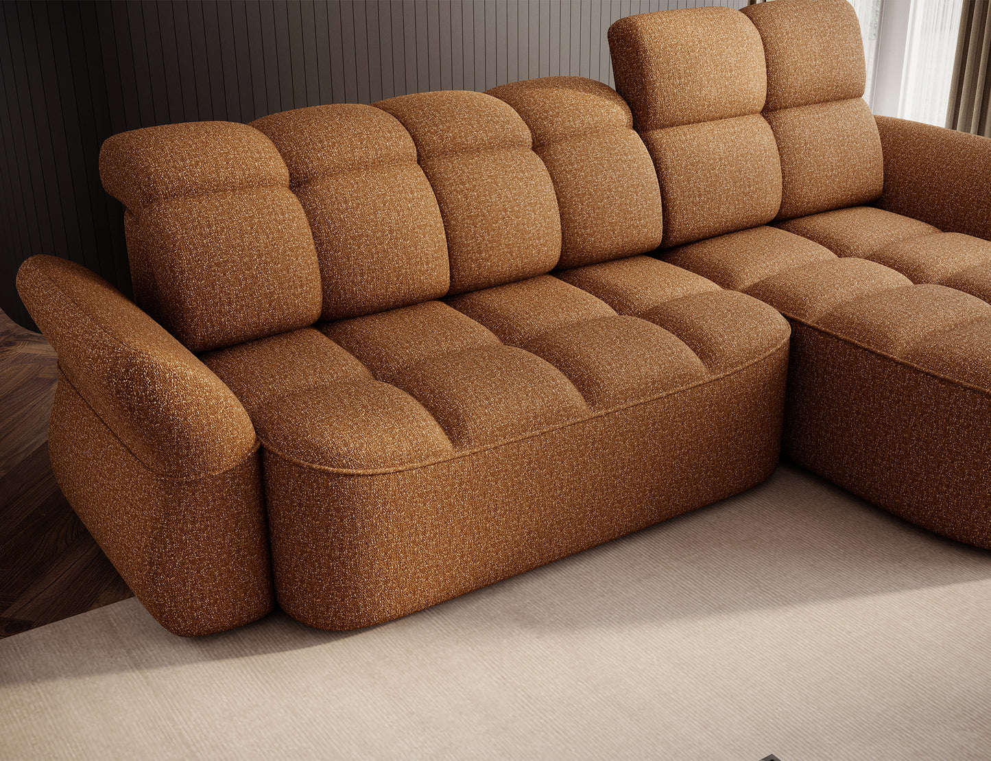 Beneth Storage Sleeper Chaise Sofa - Mocha Brown