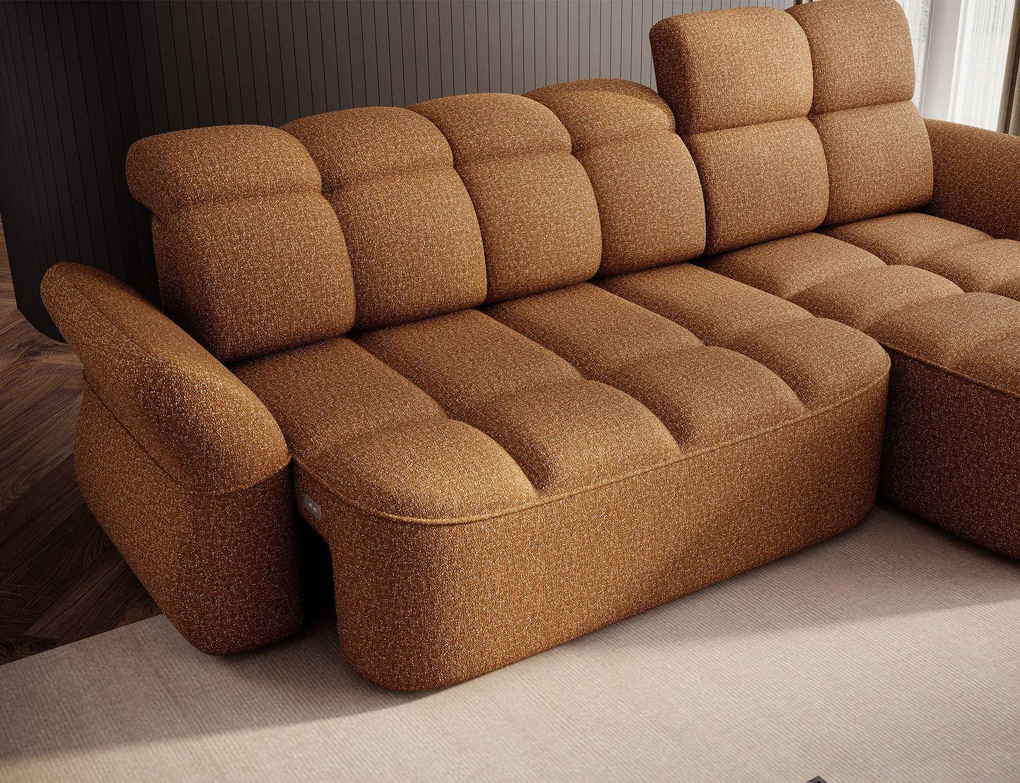 Beneth Storage Sleeper Chaise Sofa - Mocha Brown
