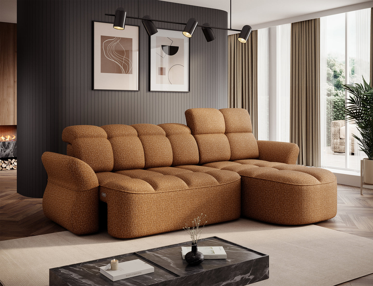 Beneth Storage Sleeper Chaise Sofa - Mocha Brown