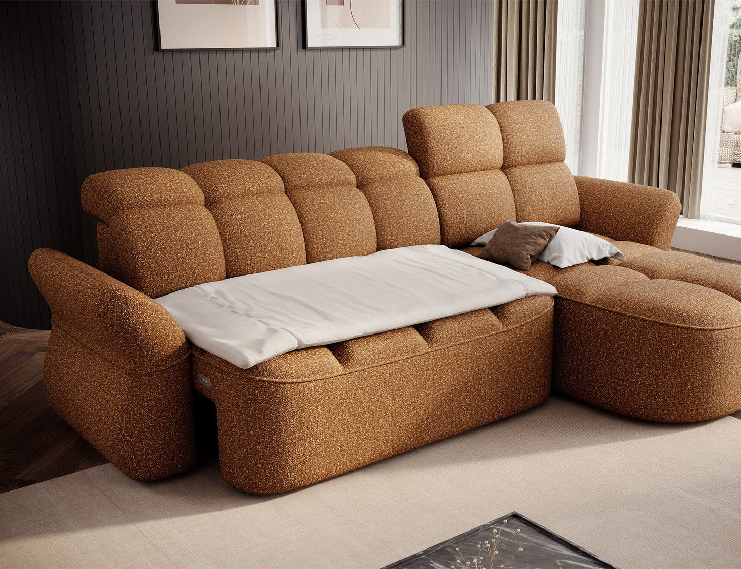 Beneth Storage Sleeper Chaise Sofa - Mocha Brown