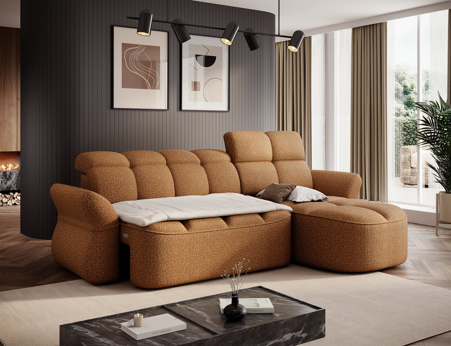 Beneth Storage Sleeper Chaise Sofa - Mocha Brown