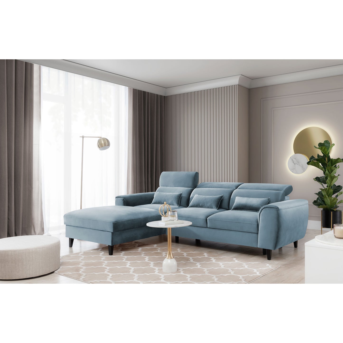 Foble Sectional Storage Sleeper Chaise Sofa - Aqua Blue