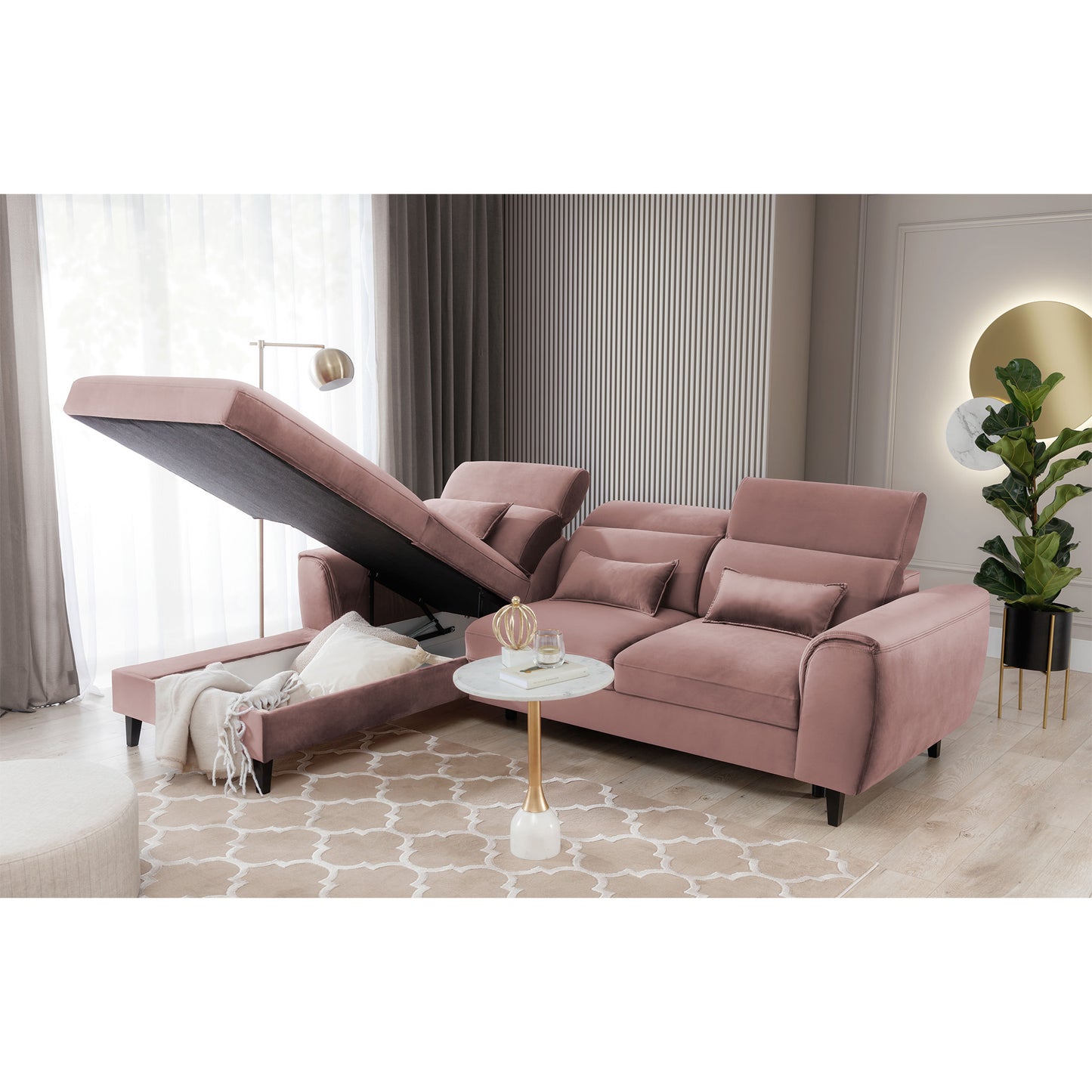 Foble Sectional Storage Sleeper Chaise Sofa - Blush