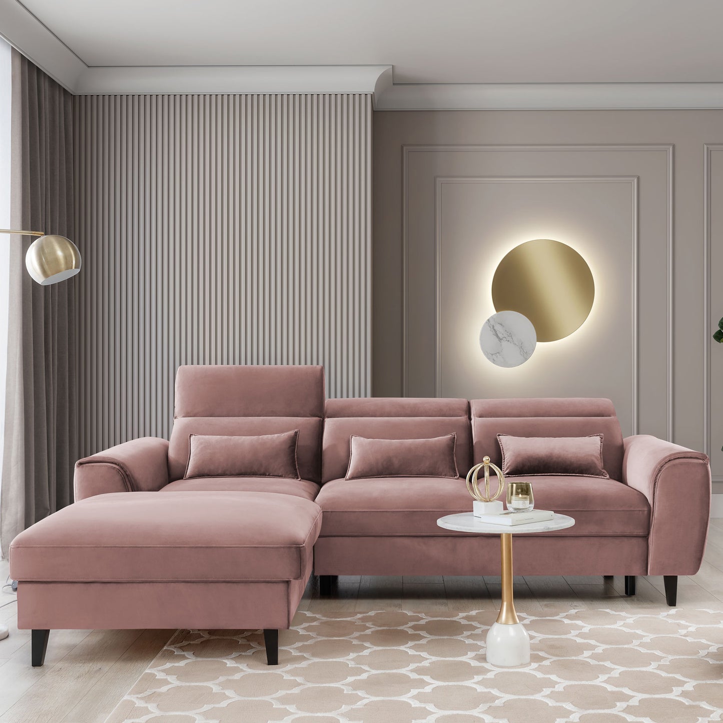 Foble Sectional Storage Sleeper Chaise Sofa - Blush