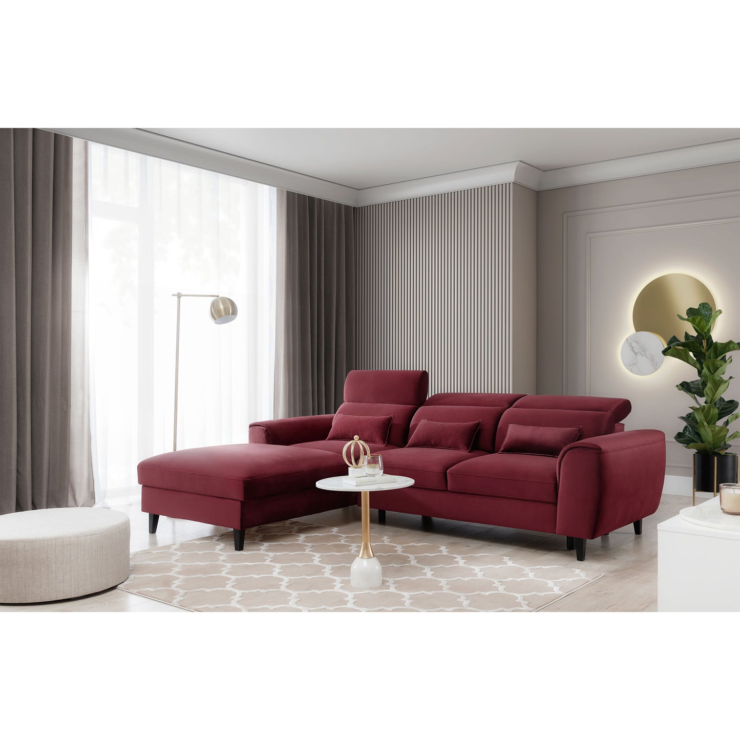 Foble Sectional Storage Sleeper Chaise Sofa - Burgundy