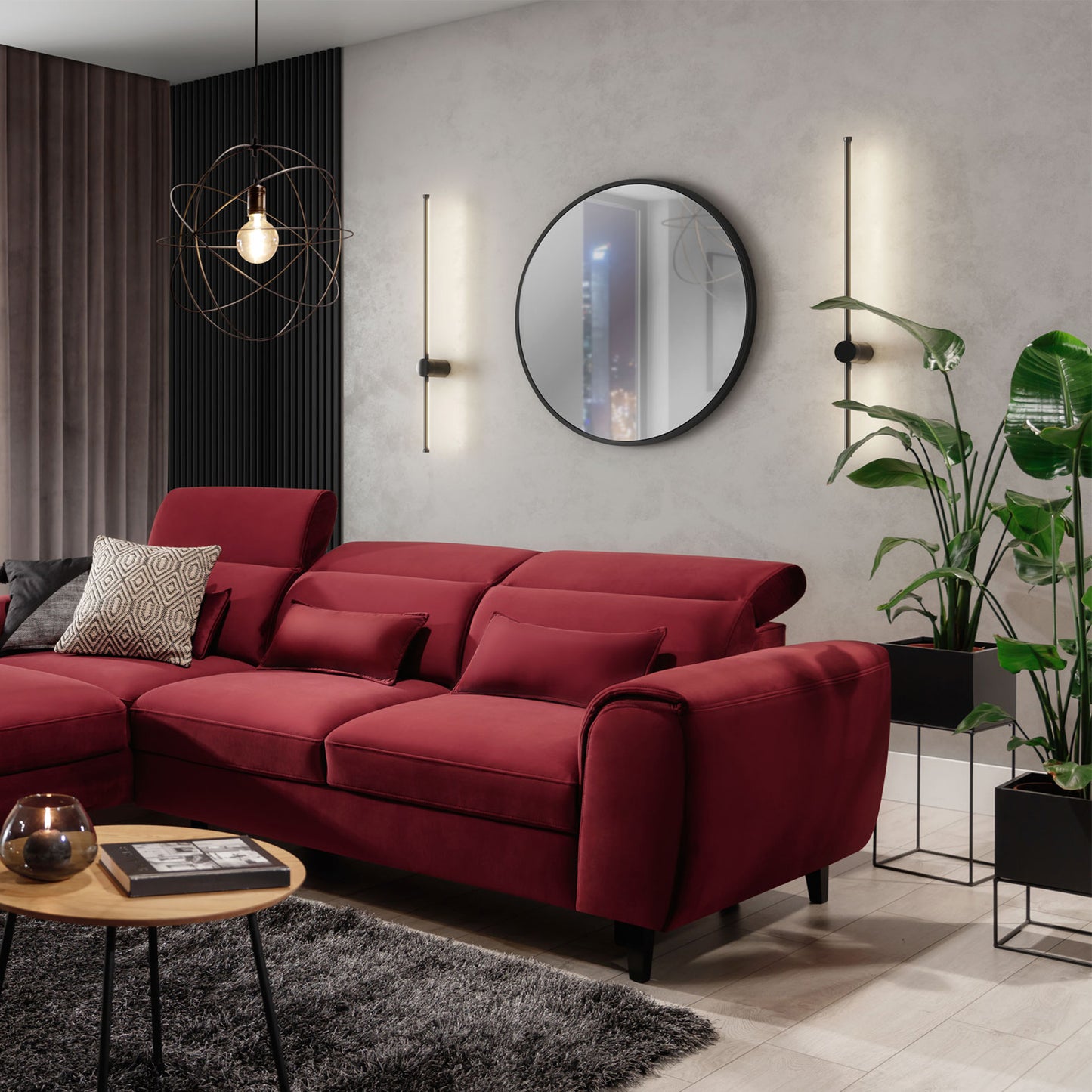 Foble Sectional Storage Sleeper Chaise Sofa - Burgundy