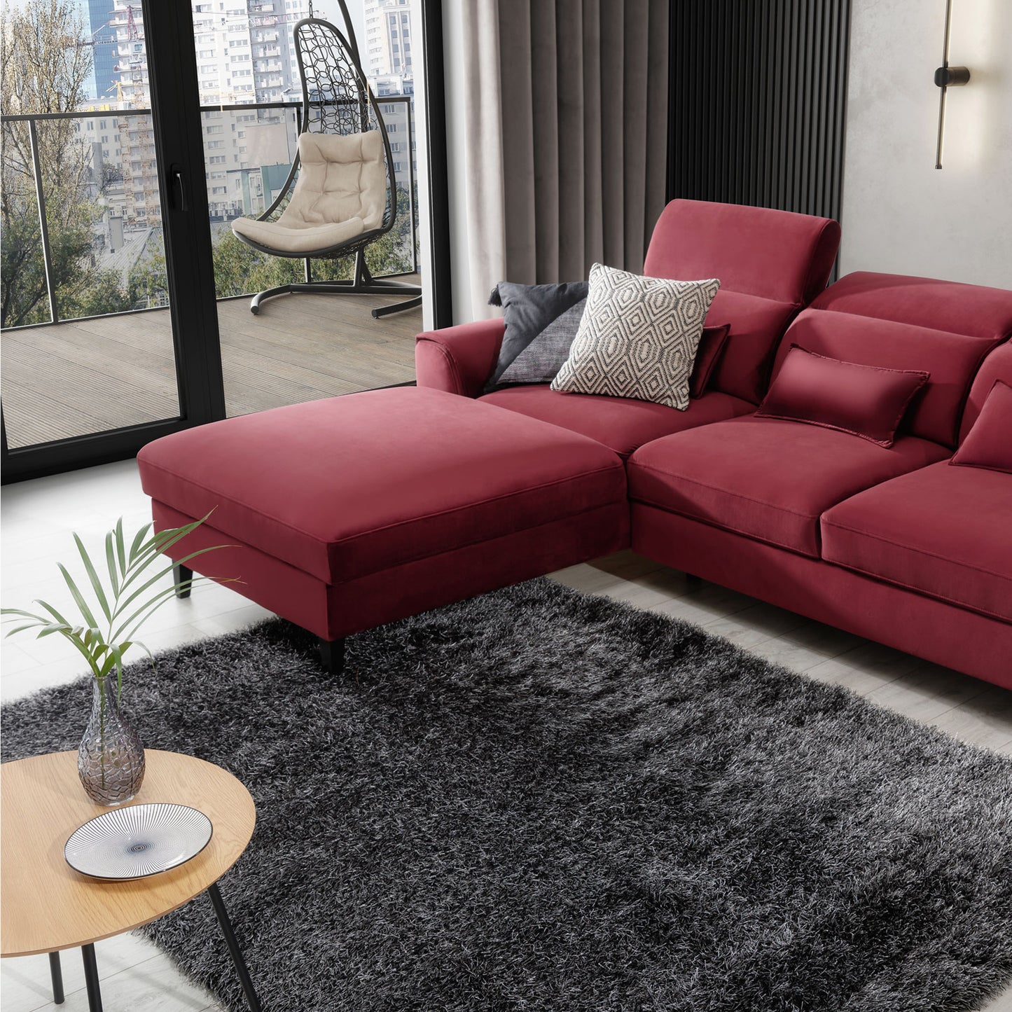 Foble Sectional Storage Sleeper Chaise Sofa - Burgundy