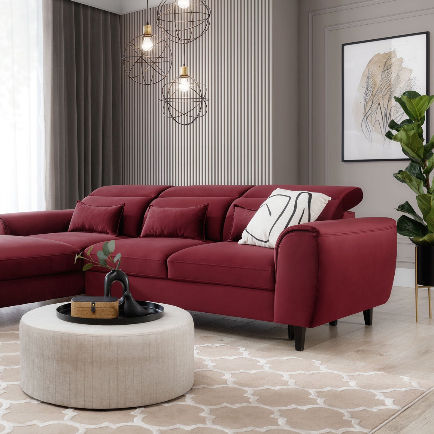 Foble Sectional Storage Sleeper Chaise Sofa - Burgundy
