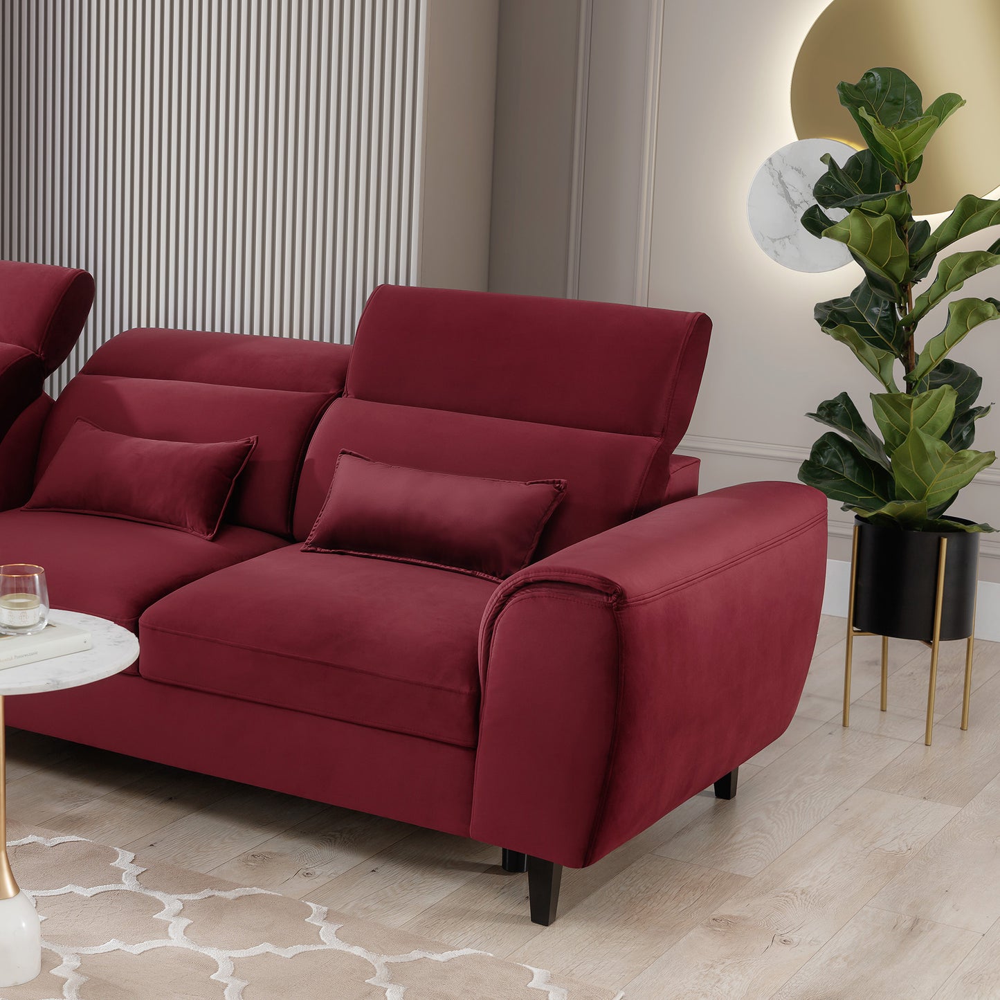 Foble Sectional Storage Sleeper Chaise Sofa - Burgundy
