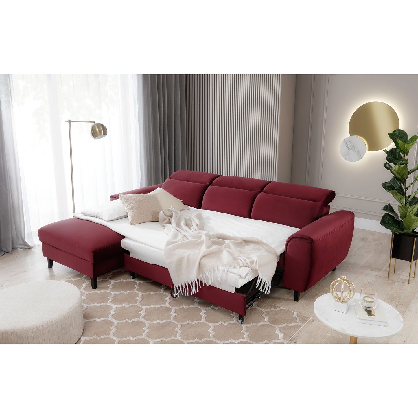 Foble Sectional Storage Sleeper Chaise Sofa - Burgundy