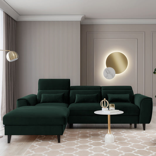 Foble Sectional Storage Sleeper Chaise Sofa - Emerald Green