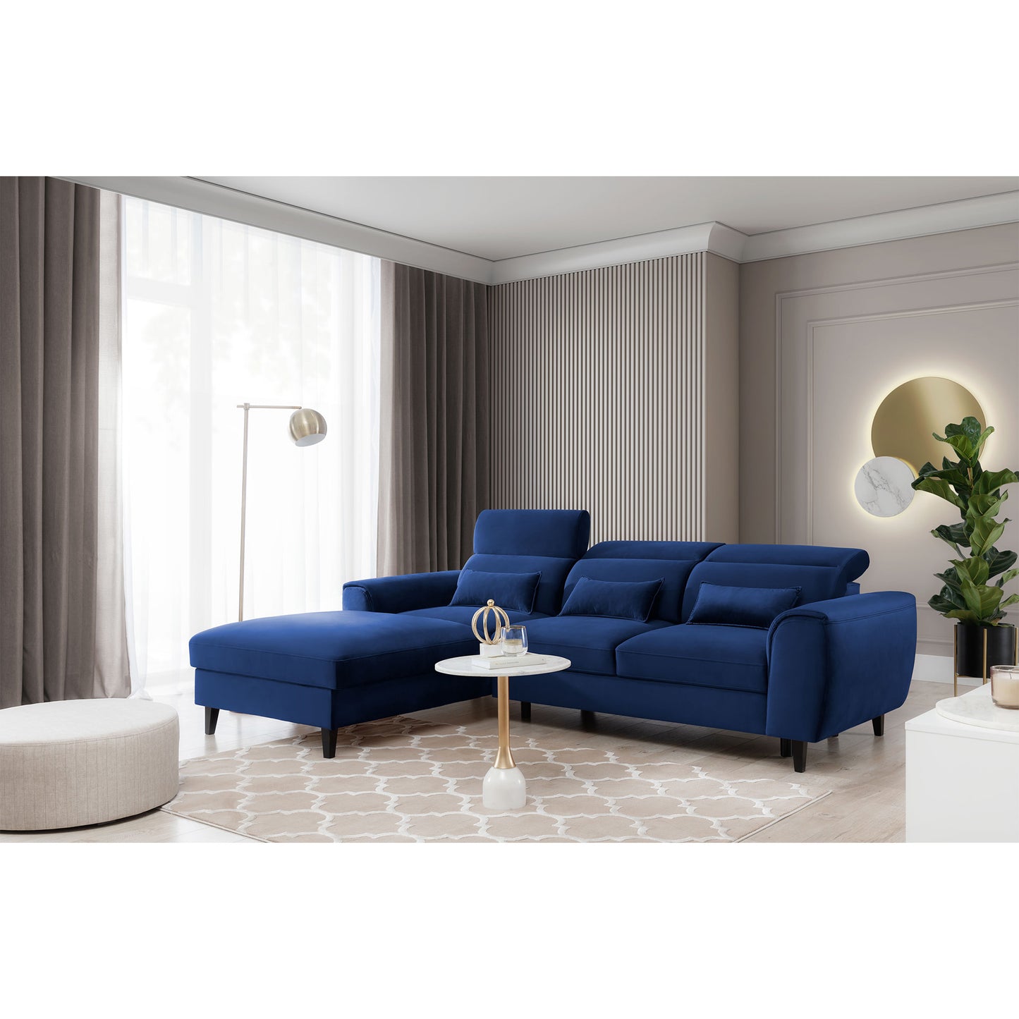 Foble Sectional Storage Sleeper Chaise Sofa - Royal Blue