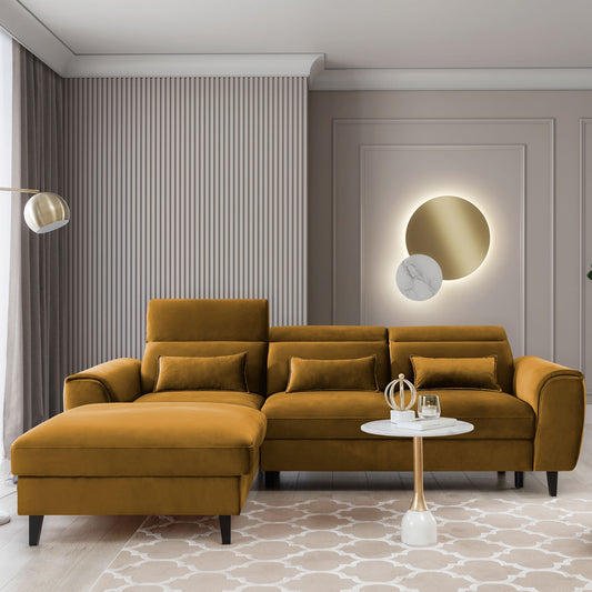 Foble Sectional Storage Sleeper Chaise Sofa - Mustard