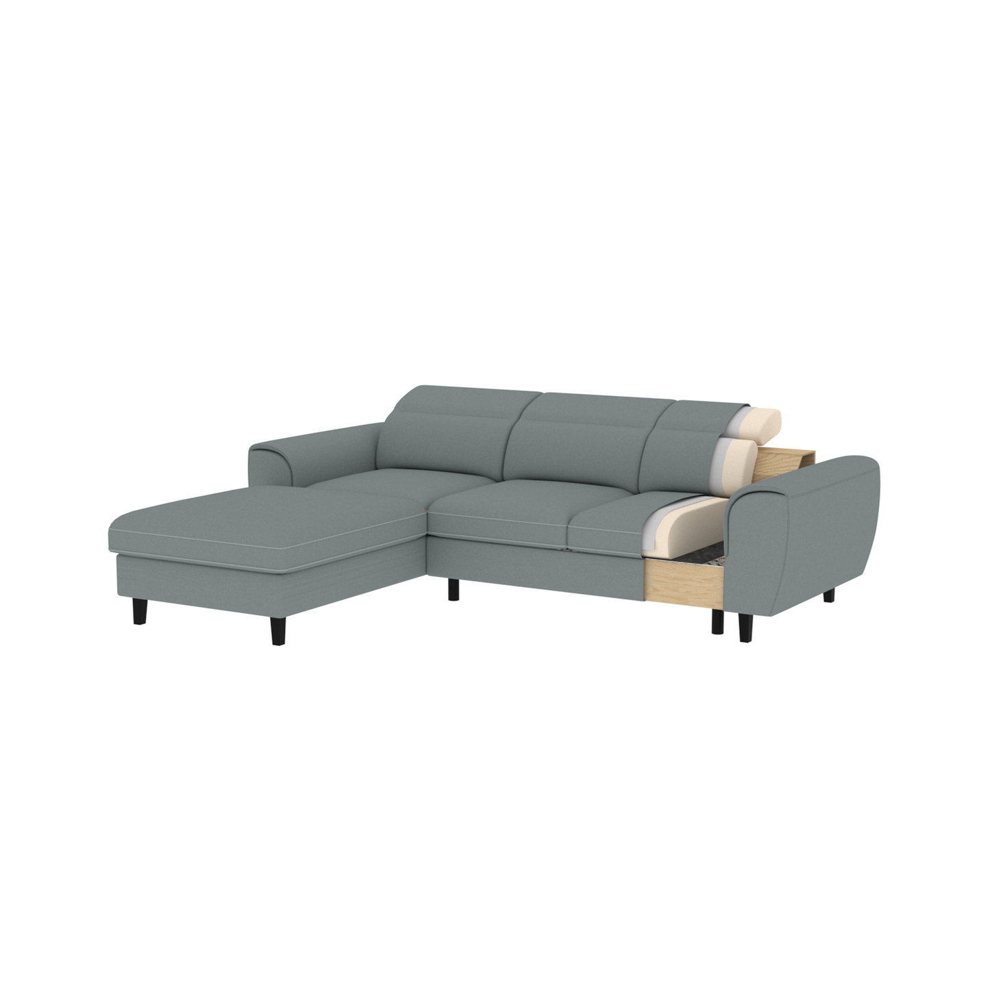 Foble Sectional Storage Sleeper Chaise Sofa - Aqua Blue