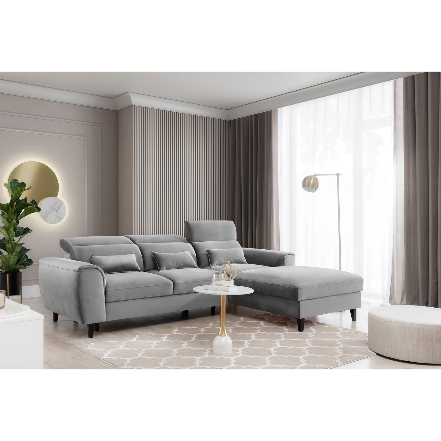 Foble Sectional Storage Sleeper Chaise Sofa - Light Grey