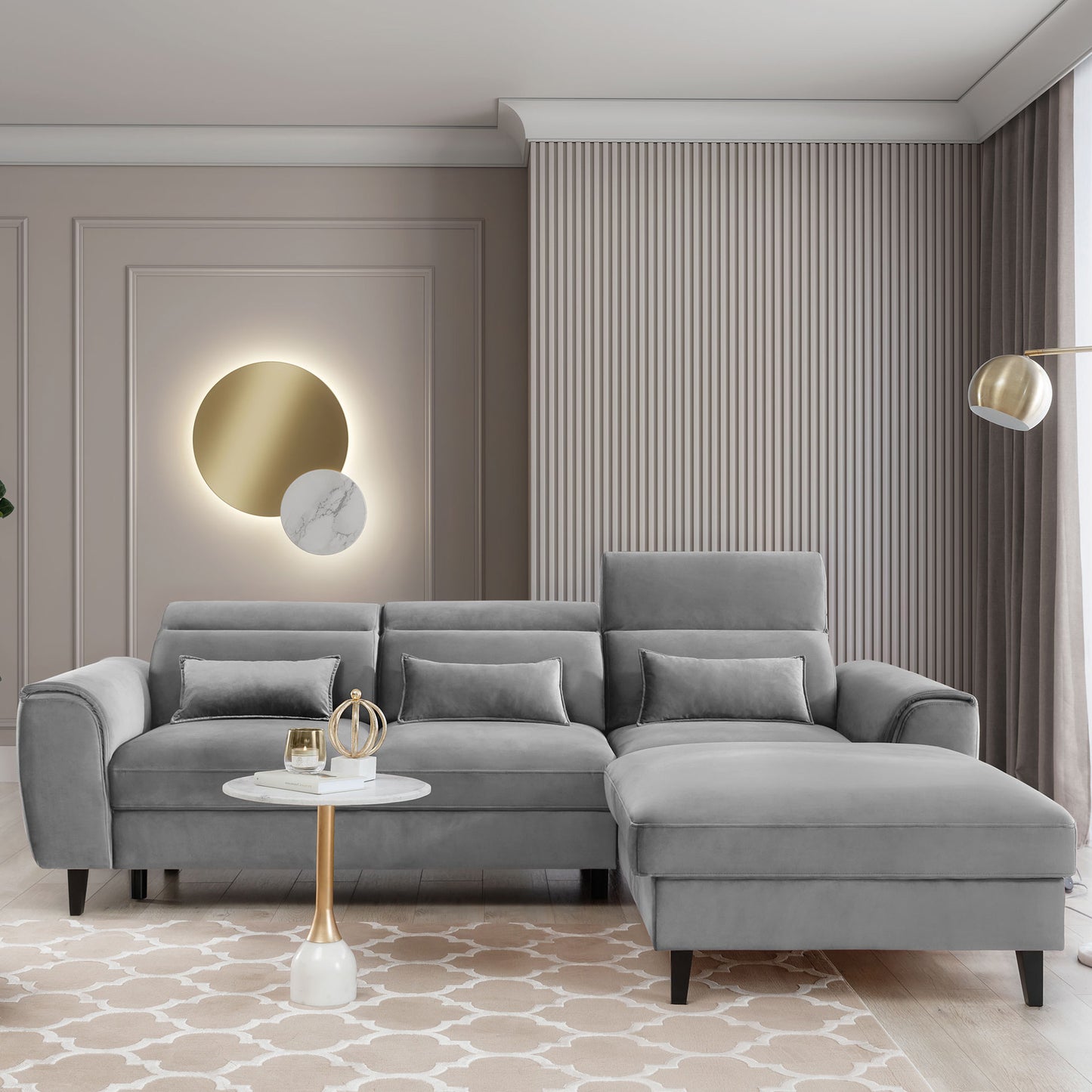 Foble Sectional Storage Sleeper Chaise Sofa - Light Grey