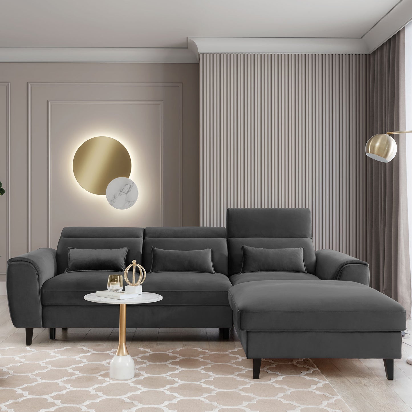 Foble Sectional Storage Sleeper Chaise Sofa - Dark Grey