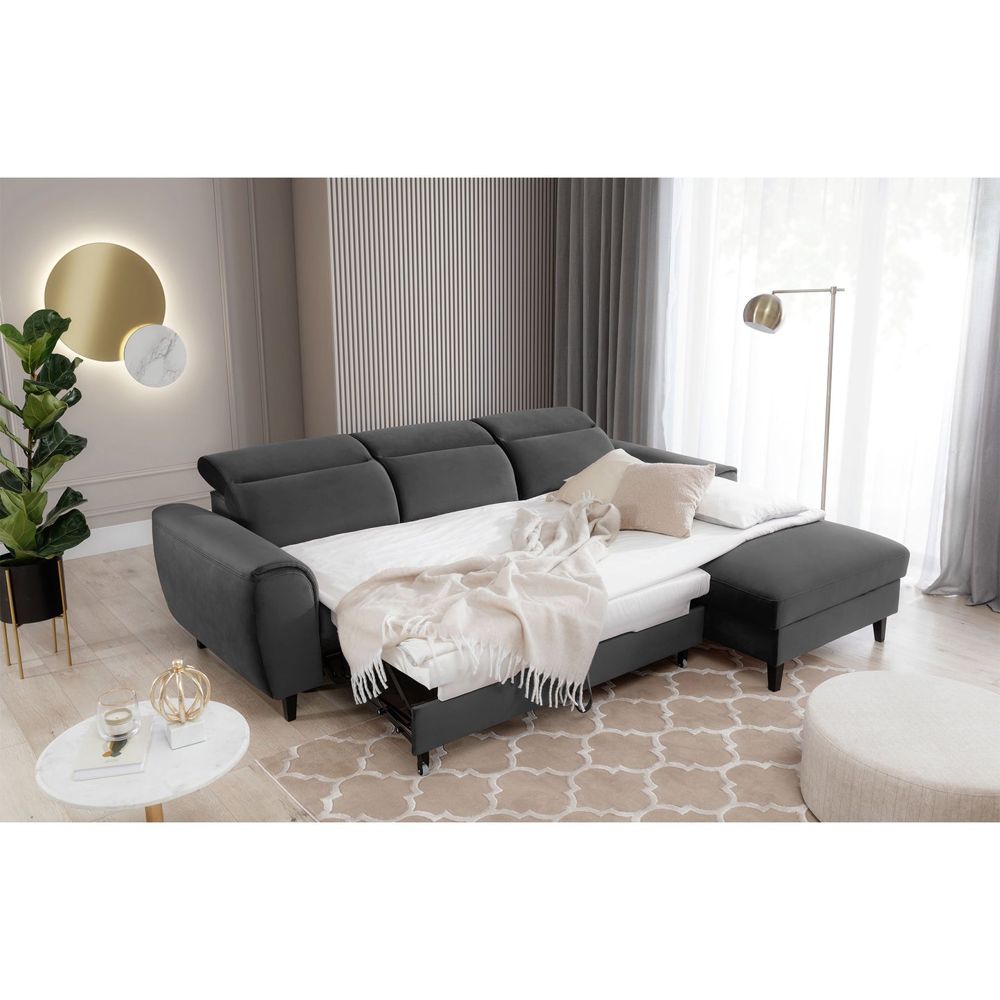 Foble Sectional Storage Sleeper Chaise Sofa - Dark Grey