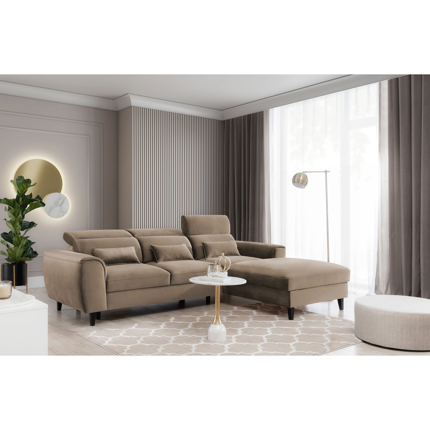Foble Sectional Storage Sleeper Chaise Sofa - Beige
