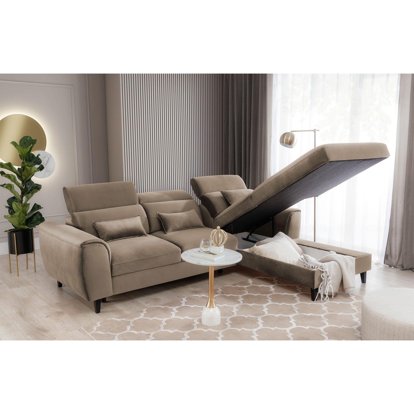 Foble Sectional Storage Sleeper Chaise Sofa - Beige