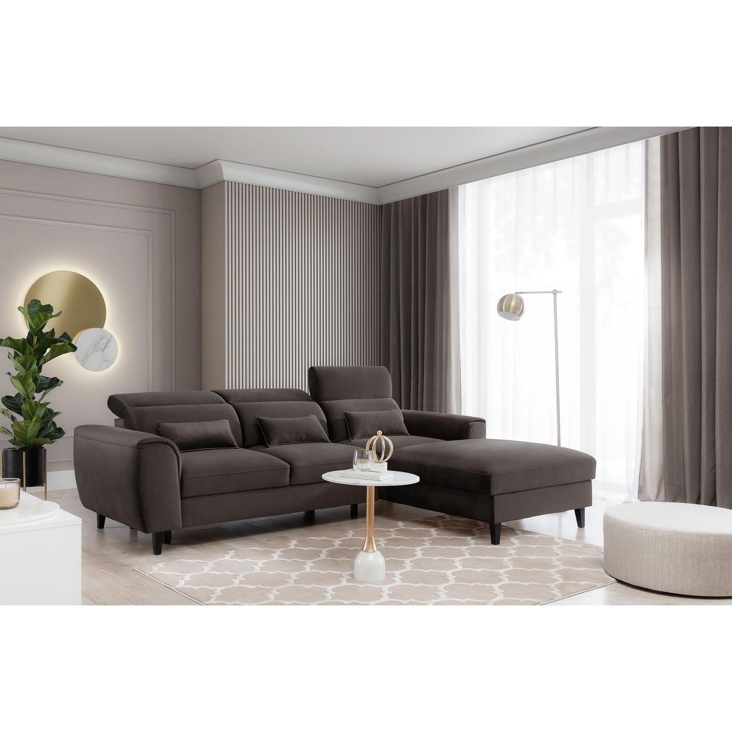 Foble Sectional Storage Sleeper Chaise Sofa - Dark Brown