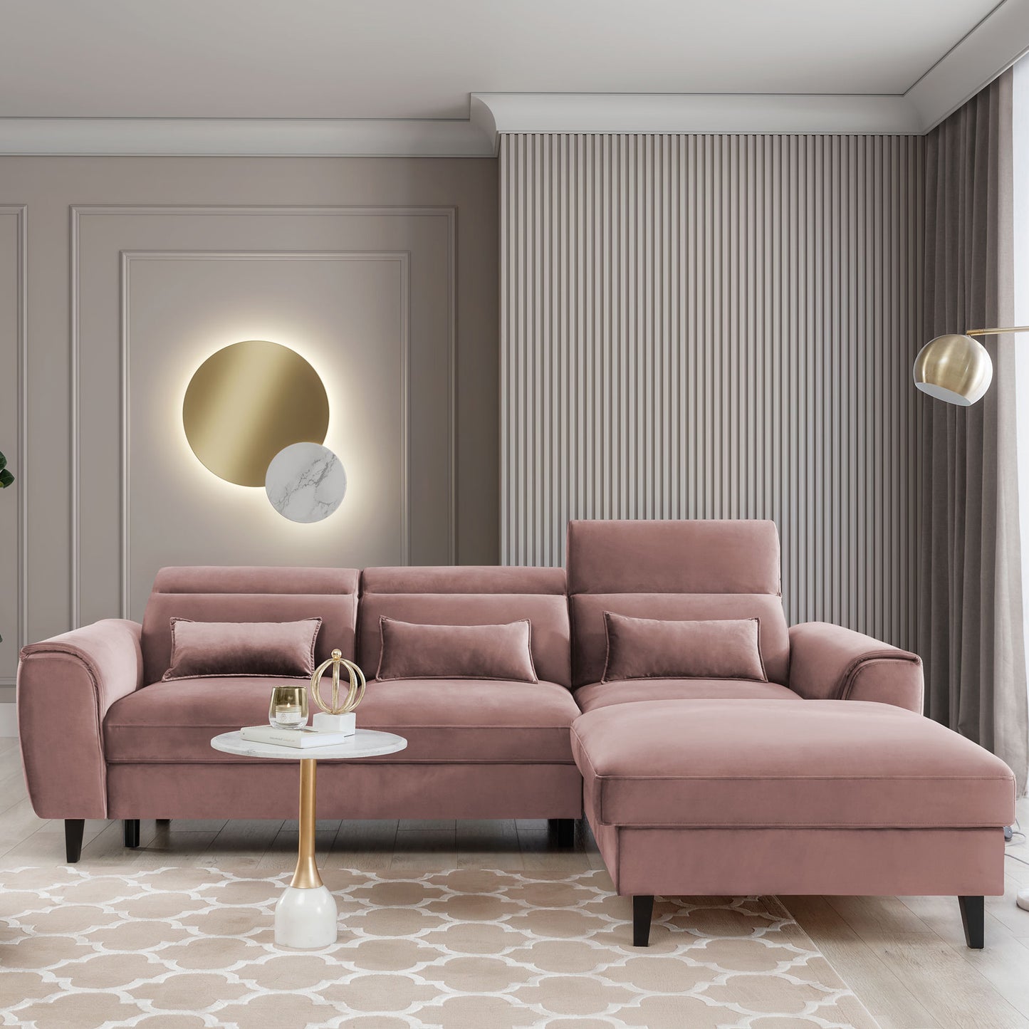 Foble Sectional Storage Sleeper Chaise Sofa - Blush