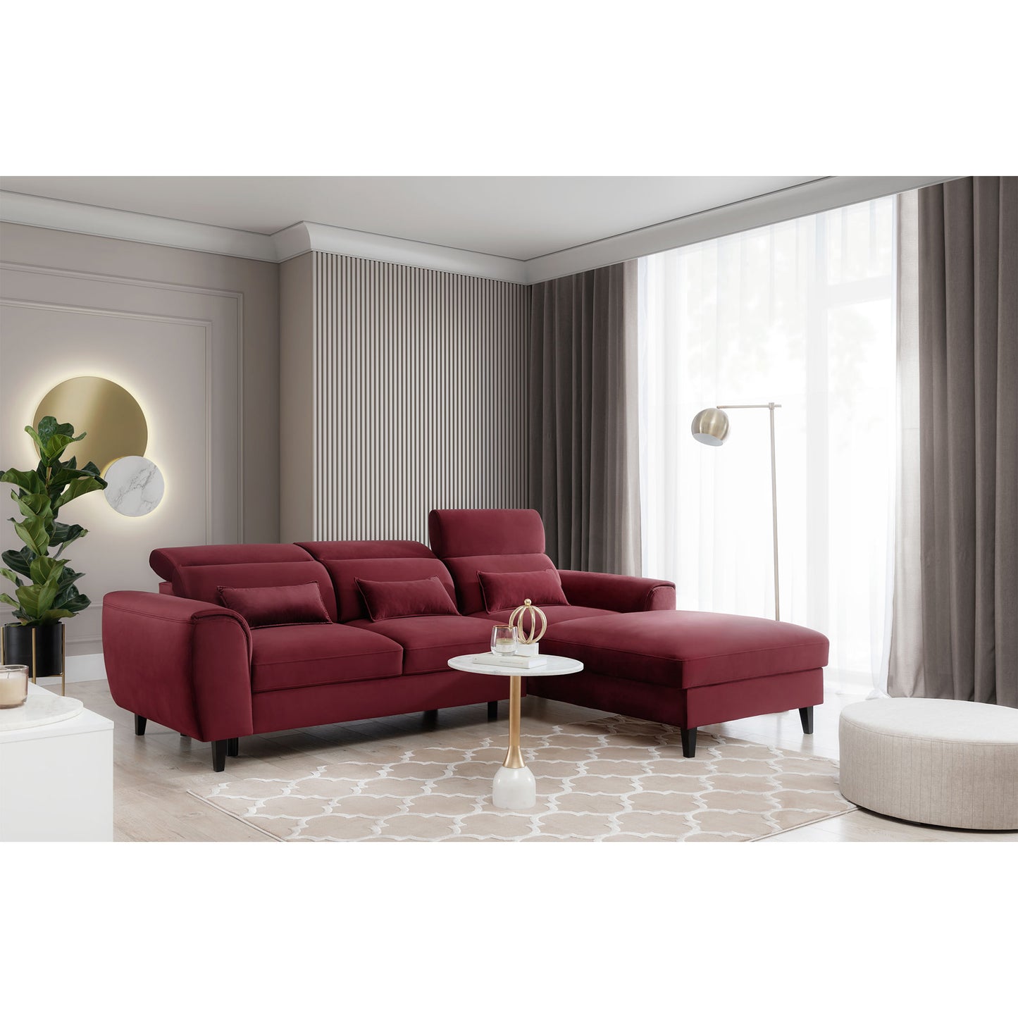 Foble Sectional Storage Sleeper Chaise Sofa - Burgundy