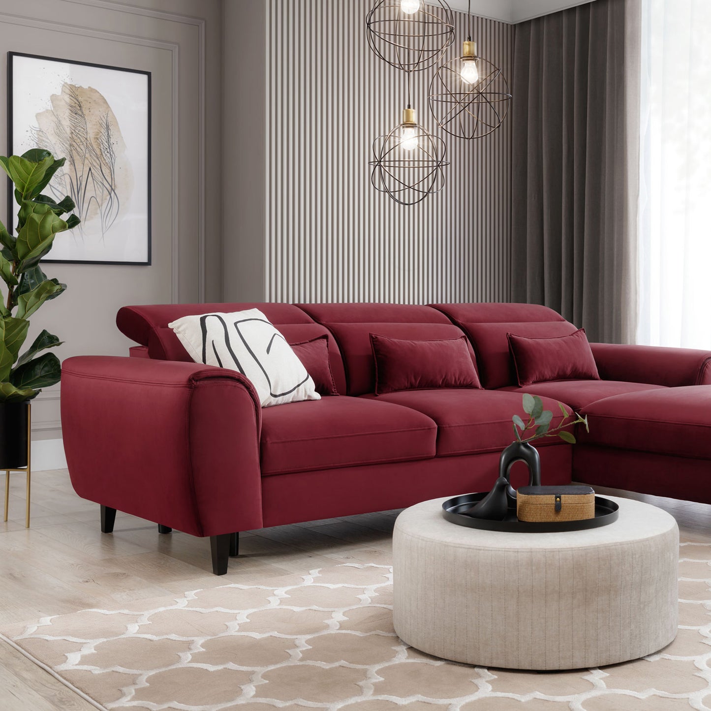 Foble Sectional Storage Sleeper Chaise Sofa - Burgundy