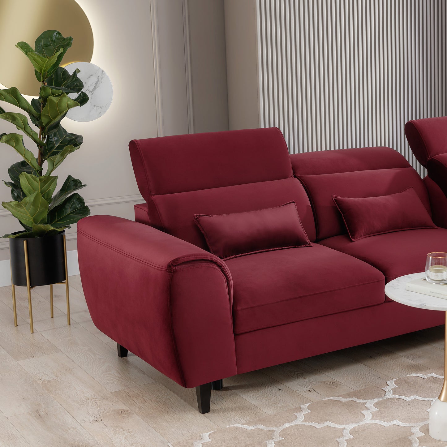 Foble Sectional Storage Sleeper Chaise Sofa - Burgundy