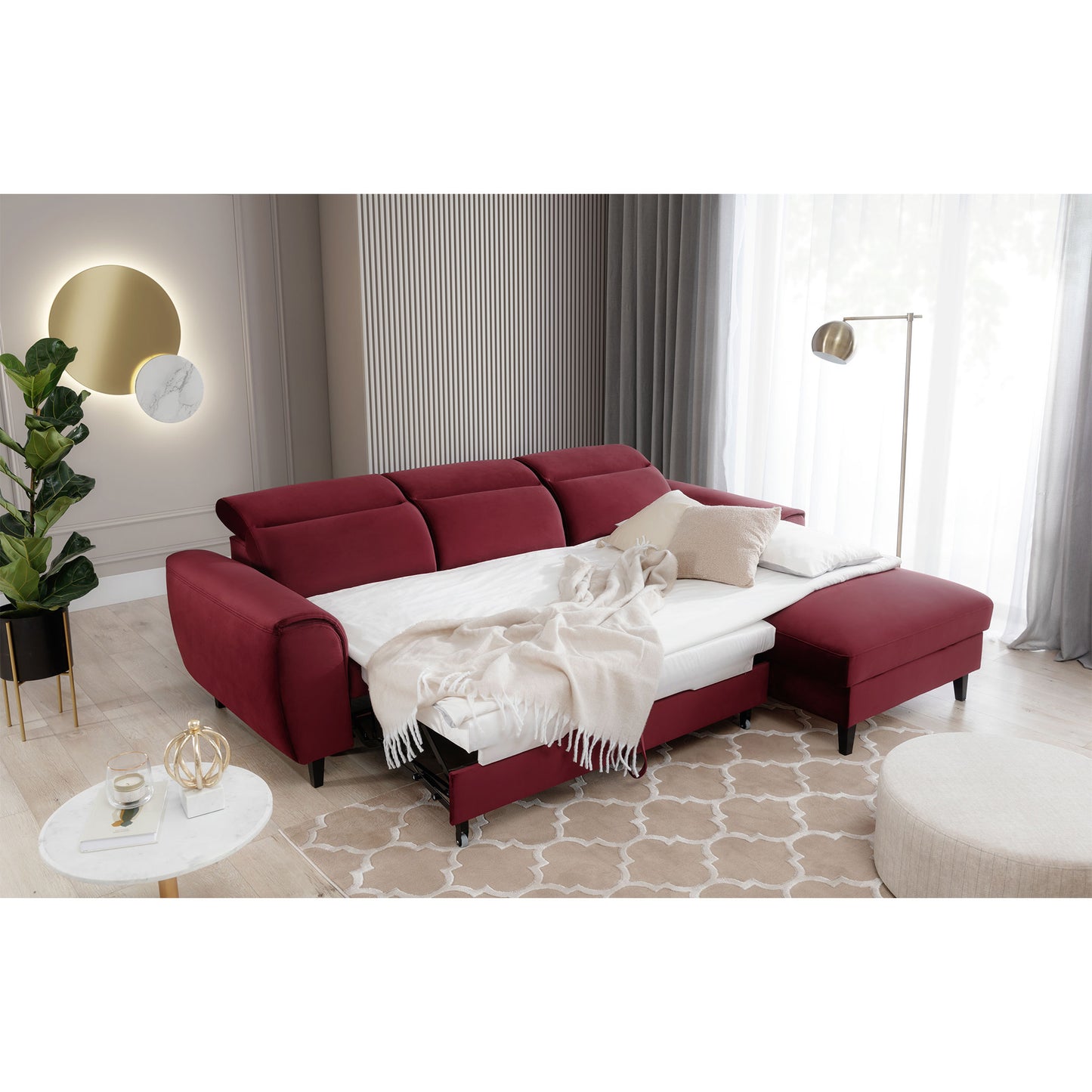 Foble Sectional Storage Sleeper Chaise Sofa - Burgundy